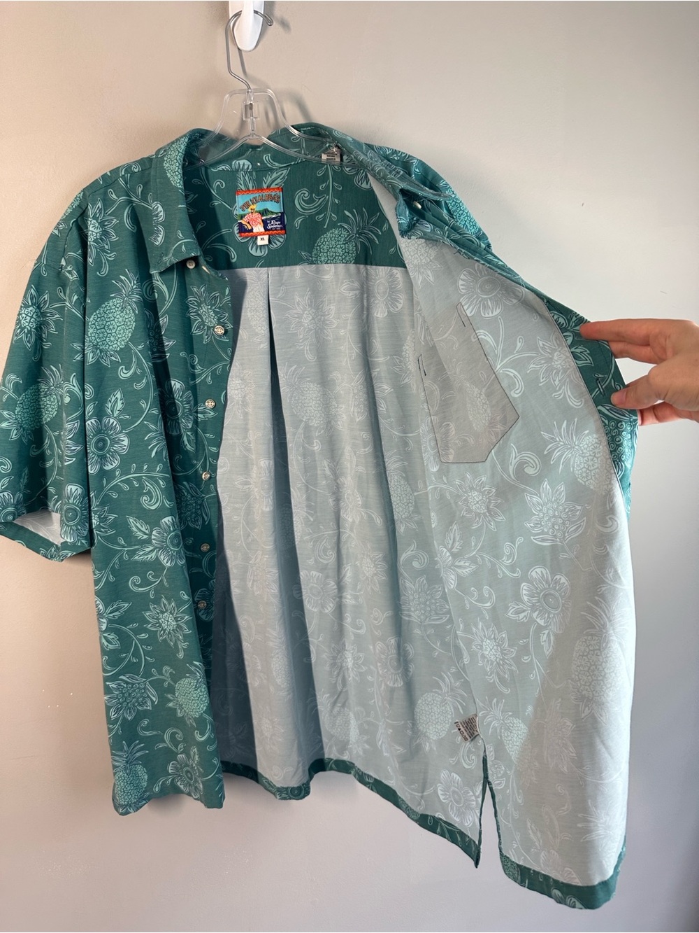 Reyn Spooner Joe Kealoha Pineapple Floral Aloha Shirt Teal Size XL - Picture 5 of 14